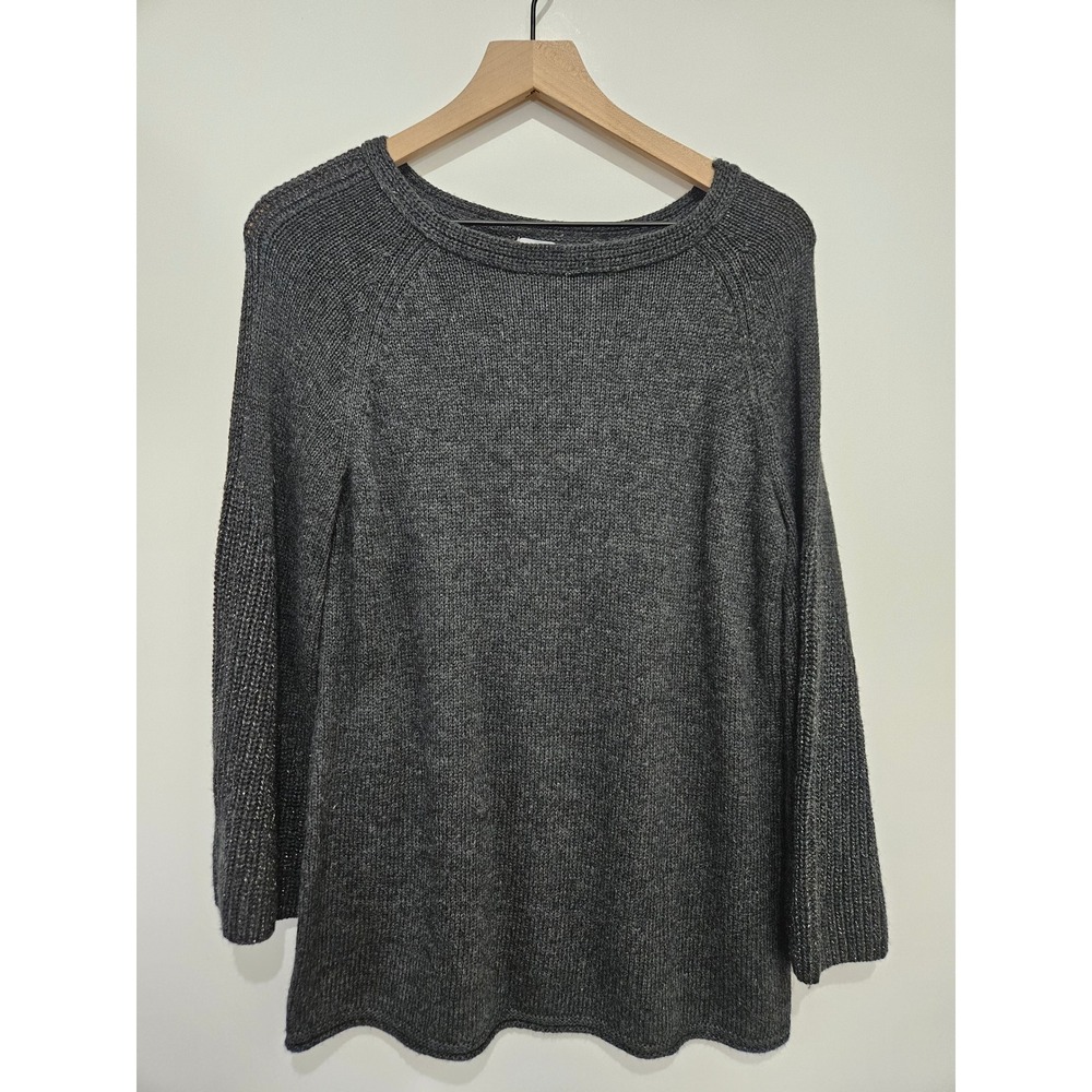 Chicos Charcoal Gray Cashmere Wool Blend Metallic Knit Sweater Boat Neck‎ Size 1